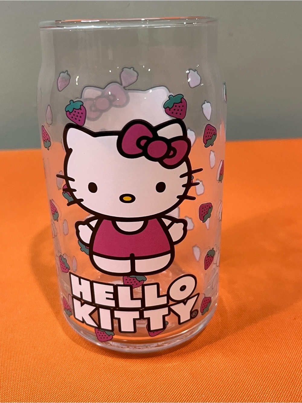 Hello Kitty Pink & White Strawberry Glass Tumbler
